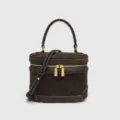 Borsa cosmetica in pelle scamosciata marrone con manico e tracolla per donna elegante. - 17.5*9*13 / Caffè Smerigliato