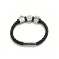Men's black braided leather bracelet featuring metal charms and a sleek magnetic clasp. - Black Christmas Style