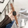 Braunes Lederarmband kompatibel mit Apple Watch, Litschi-Muster Ersatzarmband mit Kette. - 38mm/40mm/41mm / Braun