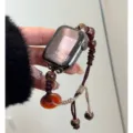 Bracelet de montre tressé compatible avec Apple Watch, design tissé élégant avec perles et amulet. - Perlé Nouveau Style Chinois Ambre / 38/40/41/S10 42mm Universel / Ambre