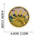 Detailed close-up of the artistic sun embroidered patch showing fine stitching and vibrant colors. - Yellow Sun Blue Mountain Style (W3HD-14-02)