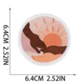 Detailed view of the round embroidered sun patch with precise size dimension specifications. - Sun And Hand Sign Round Style (W3HD-135-03)