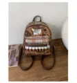 Mini mochila vintage retro con estampado de cachemira, bolsillo de cuadros y volante. - S / Floral Marrón Pequeño