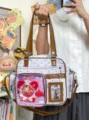 Cute mint star ita bag double layer transparent canvas shoulder bag for daily school use. - Purple
