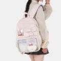 Mochila ita rosa de estilo JK japonés de gran capacidad con ventana transparente y bonito lazo - Rosa