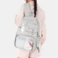Mochila ita gris con ventana transparente y lazos, gran bolsa escolar para estudiantes. - Gris