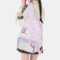 Roze Gingham Ita Rugzak Japanse JK Schooltas met Doorzichtig Venster en Pluche Hanger - Roze Gingham