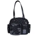 Black polka dot ita bag detail, transparent front pocket and cute star studs for daily use. - Black