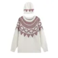 Dames casual losse jacquard gebreide truien en bijpassende muts set wit rood. - S / Set / Wit