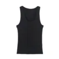 Women's black ribbed tank top, casual slim fit sleeveless U-neck basic vest top for daily wear. - Black