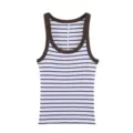 Women casual striped ribbed tank top U neck sleeveless slim fit summer basic tops - Brown Edge