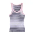 Women sleeveless U-neck striped ribbed tank top casual summer slim fit basic fashion vest - Pink Stripe