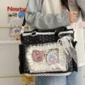Borsa ita a pois neri con bordo in pizzo, finestra trasparente per spille e fiocco grazioso. - Con Ciondolo / Nero