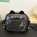 Mochila ita de gato mecánico lindo con ventana transparente y estilo punk genial para el día a día. - Negro