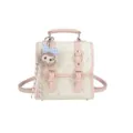 Mochila de cuero PU estilo kawaii para mujer, bolso escolar de gato con peluche. - Bolsa Individual / Rosa