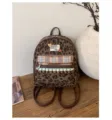 Mochila pequeña de leopardo de terciopelo con bolsillo de cuadros y volantes, bolso escolar vintage. - S / Leopardo Verde (Pequeño)