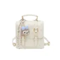 Mochila vintage de cuero sintético para mujer, bolso elegante con lindo colgante de peluche. - Bolsa Individual / Blanco Roto