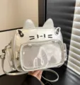 Bolso ita de gato plateado con bolsillo frontal transparente, lindo bolso bandolera para chicas. - Plateado