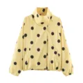 Femme mode jaune noir pois impression col montant décontracté fermeture éclair bomber veste - XS / Jaune