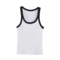 Women's casual slim fit ribbed U-neck sleeveless tank top with contrast trim in white - S / Sea Blue Edge