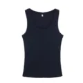 Women slim fit sleeveless ribbed tank top casual basic solid color solid navy blue summer top - S / Navy Blue