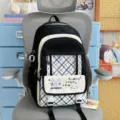 Zaino giapponese in tela retrò bianco e nero grande capacità borsa per la scuola quotidiana - Borsa Singola / Nero