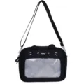 Bolso ita de gato negro con ventana transparente, lindo bolso cruzado para estudiantes. - Negro