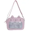 Pink cat ear ita bag with transparent window, cute crossbody messenger bag for daily use. - Pink