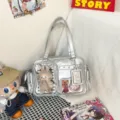Bolso ita de PU plateado con ventana transparente, bolso bandolera estilo anime para diario. - Plateado