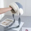 Winter plush earflap knitted hat with thick fleece lining, cozy warm ushanka cap for women. - M (56-58cm) / Gray
