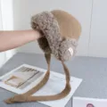Spesso cappello invernale in peluche con paraorecchie lavorato a maglia caldo trapper donna - M（56-58cm） / Kaki