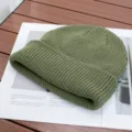 Solid color knitted beanie hat autumn winter warm wool hat casual windproof cold cap - One Size (High Elasticity) / Army Green