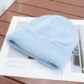 Solid color knitted beanie hat for women men, soft warm winter skull cap, casual light blue cap - One Size (High Elasticity) / Light Blue