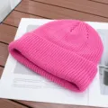 Bright pink knitted beanie hat for women and men, warm winter ribbed cuff ski cap. - One Size (High Elasticity) / Rose Red
