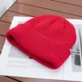 Solid color knit beanie hat, winter warm wool cap, unisex casual fashion skull cap detail. - One Size (High Elasticity) / Big Red