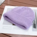 Purple knitted beanie hat winter warm cuffed skull cap soft casual solid color wool hat - One Size (High Elasticity) / Violet