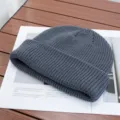 Detail knit beanie hat close up view, autumn winter solid color warm wool cap for men and women - One Size (High Elasticity) / Dark Gray