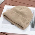 Solid color knit beanie winter warm ribbed hat casual unisex fashion design detail - One Size (High Elasticity) / Khaki