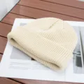 Solid color knitted beanie hat autumn winter warm casual skull cap for men and women - One Size (High Elasticity) / Beige