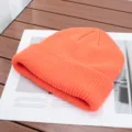 Vibrant orange knit beanie for autumn and winter, cozy cuffed skull cap daily wear. - One Size (High Elasticity) / Orange