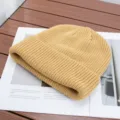 Cozy solid color knit beanie for autumn and winter, warm windproof hat for daily wear - One Size (High Elasticity) / Turmeric