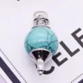 Ciondolo Pendolo in Pietra Turchese Cappuccio in Metallo Argento Accessorio per Gioielli - 18x40mm / Turchese blu