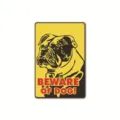 Detailansicht des Metall-Warnschild-Aufklebers mit Bulldoggen-Motiv und auffälligem Text. - 20*30*0.025cm / 7302