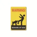 Metal warning sign with funny dog bite graphic, ideal for home and door safety decor. - 7306