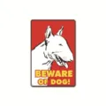 Metal warning sign with bull terrier design, 19x14cm tin sign for pet safety reminder. - 7310
