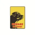 Metal warning sign featuring a guard dog illustration, sized at 19x14cm for home and yard security. - 7311