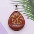 Natural Sandstone Viking Rune Teardrop Pendant Silver Bail Necklace DIY Jewelry Accessory - 25x32mm / Gold Sandstone