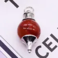 Ciondolo Pietra Pendolo Agata Rossa Naturale Placcato Argento Accessorio Gioiello DIY - 18x40mm / Agata rossa