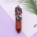 Colgante Columna Hexagonal Piedra Natural Vintage Floral Plateado Envoltorio Collar Accesorio - Colgante Solo (Sin Cadena) / 14x58mm / Jaspe Rojo