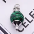 Pendentif pendule en malachite verte naturelle avec accessoires en métal argenté pour collier DIY. - 18x40mm / Malachite